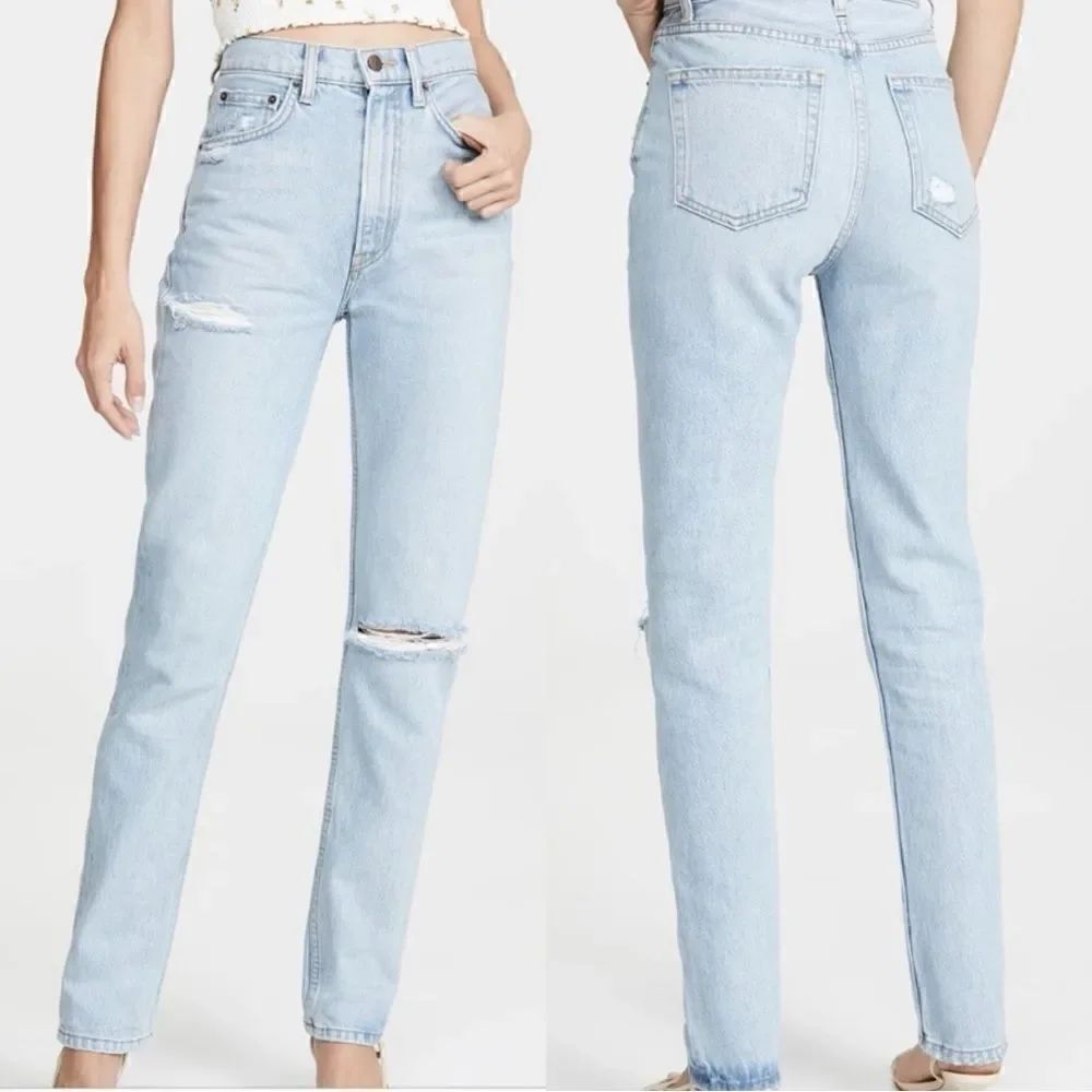 Reformation Stevie Blue Jeans Ultra High Rise Straight Leg Distressed Size 27